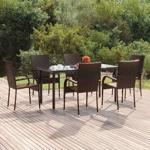 Set da Pranzo da Giardino in Polyrattan Marrone per 6 Persone, Impilabile, Arredamento da Esterno dal Design Contemporaneo con Struttura in Metallo - Product Image 1