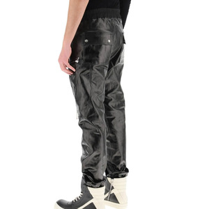 New Fashion Mid Elastic Drawstring Waist Zip Pockets Straight Wholesale Price Custom Made Leather Pants for Men With Custom Logo - Product Image 4