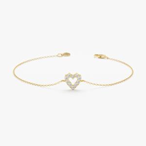 Bracelet en or massif 14 carats avec petit cœur en diamant, bracelet délicat et mignon en diamant, bijoux minimalistes, cadeau d'anniversaire pour femmes - Product Image 6