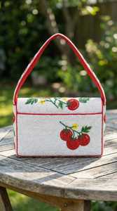 Red Tomato Beaded Handbag - White, Green, and Yellow Fruit Pattern Purse - Whimsical Cottagecore Vegetable Shoulder Bag - Handcr - Product Image 2