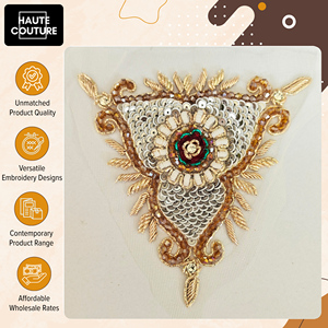 Triangle Sequin Applique <b>Patch</b> Handmade Embroidered Decorative <b>Sew</b>-<b>On</b> Fabric Motif with Net Base & Bullion at Outstanding Price - Product Image 4