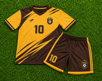 Set Jersey Sepak Bola Sublimasi Custom Pria, Seragam Sepak Bola Lengan Pendek, Kaos Tim, Celana Pendek, Coklat Emas, Cepat Kering, Mesh, V-neck