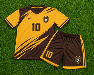 Ensemble de maillots de football personnalisés par sublimation pour hommes, uniforme de football à manches courtes, maillot et short d'équipe, marron doré, vêtements de sport à séchage rapide - Product Image 6