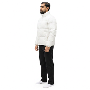 <b>Men's</b> Solid <b>White</b> Windproof <b>Puffer</b> <b>Jacket</b> Stand Collar Zipper Closure Polyester Wadding Winter Casual Coat Regular Fit - Product Image 4