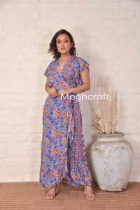 Women's Bohemian Over Sized Kimonos Women's Floral Print Silk Casual V-neck Beach Wear Wrap <b>Dress</b> Available in Bulk Quantity - Product Image 4