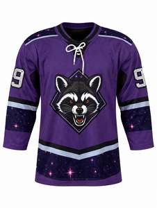 Camiseta de Hockey sobre Hielo de Alta Calidad, Color Morado, Número 9, Diseño Raccoon Galaxy, Venta al Por Mayor, Ropa Deportiva Vintage, Cuello con Cordones, Transpirable - Product Image 1
