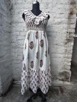 Robe midi florale bohème à volants, coupe trapèze, sans manches, col en V, en coton respirant, taille naturelle, pour les loisirs