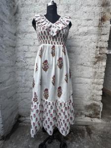 Robe midi décontractée en coton pour femme, style bohème floral, à volants, col en V, sans manches, coupe trapèze, respirante, idéale pour l'automne et le streetwear. - Product Image 4
