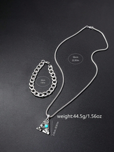 Reloj de pulsera para hombre 192060 de acero inoxidable con calendario y cuarzo, y juego de joyería de collar y pulsera con detalles de letras (2 piezas) - Product Image 5