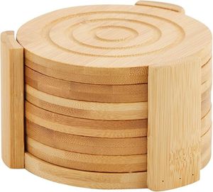 <b>Round</b> Wooden Coasters With Leaf Pattern Modern Design Non Slip <b>Mats</b> & Pads - Product Image 2