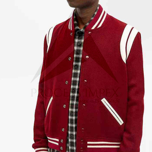 Veste universitaire rouge pour homme, décontractée, couleur unie, col rabattu, polyester et coton, coupe classique, pour l'automne, fermeture à boutons - Product Image 1
