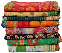 Kantha Quilts ผ้าควิลท์ Kantha Quilts สไตล์วินเทจ,แผ่นคลุมเตียงทำจากผ้าส่าหรีแบบเก่าจำนวน2ชิ้นต่อชุด