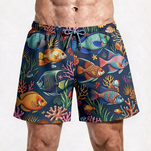 Shorts de bain pour hommes à séchage rapide, motif tortue corail coloré, avec cordon de serrage, taille mi-haute, motif dessin animé - Product Image 2
