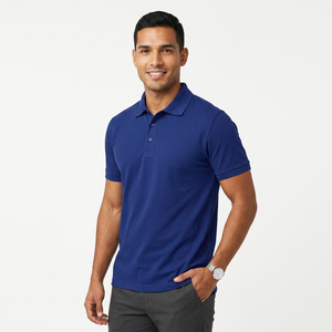 Polo de Manga Corta Azul Sólido para Hombre, Corte Regular Informal, Tejido de Tela, Diseño con Botones - Product Image 5
