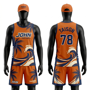 Ensemble de handball pour hommes en polyester 150 GSM de qualité supérieure, orange et bleu marine avec empiècements latéraux contrastants, respirant, personnalisable avec logo par sublimation - Product Image 5