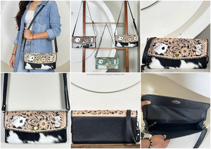 Custom Hand Tooled Cow Leather Lock Handbag Purse Western Fashion High Quality Elegant Luxury Crossbody Shoulder <b>Bag</b> for Women's - Product Image 3