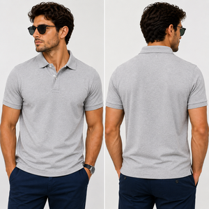 Polo de manga corta para hombre, color verde oscuro, tejido de algodón, informal, de color sólido, diseño transpirable, corte regular. - Product Image 2