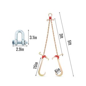 Catena di traino G80 zincata certificata DOT 5/16FT X 3FT con ganci a cluster RTJ e catena a V con limite di carico di esercizio di 9620 libbre - Product Image 2