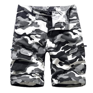 Pantalones cortos cargo de camuflaje gris de algodón para hombre, hechos a mano, de material suave, estilo urbano, con múltiples bolsillos. - Product Image 1