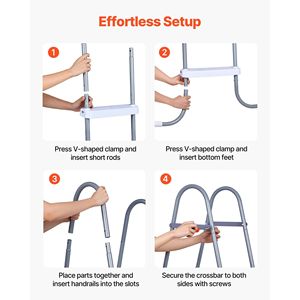 Scala a 4 gradini in acciaio a forma di A per piscina fuori terra, con capacità di carico di 300 libbre, per pareti alte 48 pollici, gradini di ingresso/uscita - Product Image 6