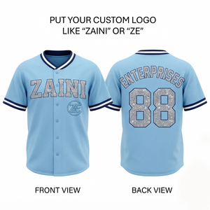 Maillot de baseball unisexe haut de gamme en maille polyester solide 180 GSM bleu clair marine blanc avec logo personnalisé et fermeture boutonnée - Product Image 1
