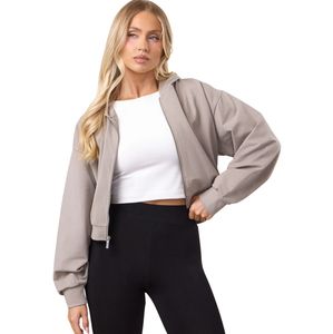 Sweat à capuche court léger beige clair pour femme en molleton bouclé, idéal pour le sport, les voyages et les loisirs - Product Image 6