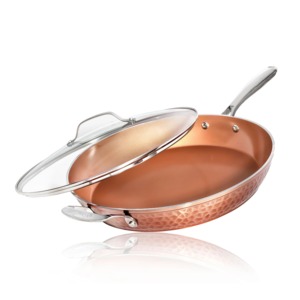 Copper frying <b>pan</b> glass lid Ceramic non-stick interior <b>pan</b> Stainless steel <b>handle</b> <b>pan</b> Oven safe frying <b>pan</b> - Product Image 5
