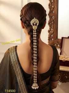 Tocado nupcial de lujo Kundan con perlas tradicionales, accesorio para el cabello, adorno para el cabello de boda para mujer, para fiestas. - Product Image 2