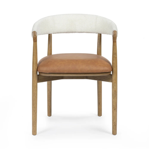Chaise de salle à manger moderne en bois avec assise en cuir et dossier rembourré, design mid-century, mobilier pour la maison - Product Image 1