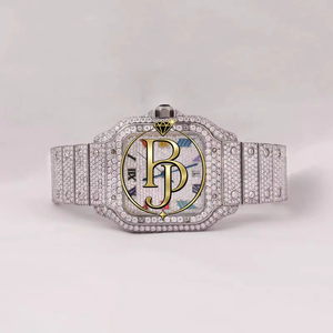 Reloj de Pulsera de Lujo con Diamantes Cuadrados, Esfera con Números Romanos Coloridos, Manecillas Azules, Bisel con Piedras Preciosas, Brazalete Ornamentado, Cuarzo Brillante - Product Image 6