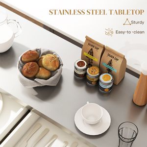 Carrello da Cucina Portatile Bianco Crema con 2 Cassetti, Porta Spezie e Ruote Nascoste per Uso Domestico in Sala da Pranzo - Product Image 5