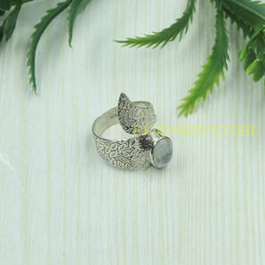 Natural Moonstone 925 Sterling Silver <b>Adjustable</b> <b>Ring</b> Handmade Boho Statement Women Vintage Floral Textured Silver Jewelry Gift - Product Image 2
