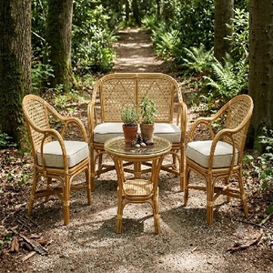 Muebles de Jardín de Ratán Natural de 4 Piezas, Tejidos a Mano, Ecológicos y Modernos, 2 Sillones, Sofá de Dos Plazas, Mesa de Centro, para Patio Exterior - Product Image 3