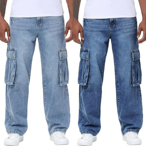 Custom Wholesale <b>Mens</b> Heavy Weight 100 Cotton Straight Denim Jeans Vintage Loose Baggy Fit Streetwear Cargo Workwear Pants - Product Image 2