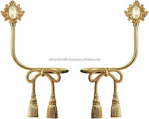 Antique Gold Curved Curtain Holdback with Floral Design and Bow Detail Decorative Window Hardware - Product Image 4