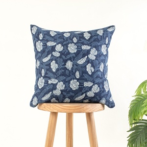 Indigo Block Floral Printed Cotton Floor Cushion Cover <b>Large</b> Size Square Pattern Home Hotel Seating Blue <b>Pillow</b> <b>Case</b> - Product Image 3