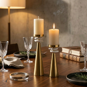 Luxury <b>Brass</b> & Marble Pillar <b>Candle</b> <b>Holder</b> High Quality Finish Modern Tapered Design For Home Decoration And Wedding Events - Product Image 2