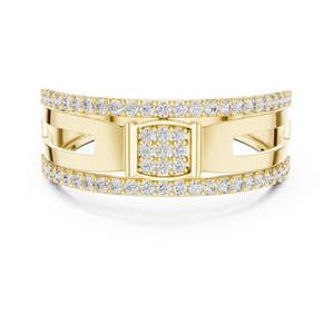 Anillo de lujo unisex de oro amarillo con diamantes, doble banda, diseño de racimo cuadrado con micro pavé - Product Image 2