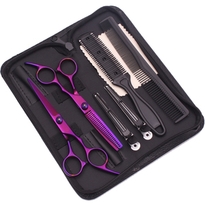 Ciseaux de coiffure 6'' en acier inoxydable japonais, ensemble de ciseaux de barbier violets, ciseaux à effiler, ensemble de coupe de cheveux avec peigne C1001 - Product Image 1