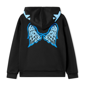 Sweat-shirt à capuche noir pour homme avec logo étoile bleue imprimé sur le devant, coupe classique, en coton tricoté, hiver, uni, délavé, streetwear décontracté - Product Image 3