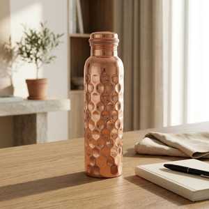 Copper <b>Water</b> <b>Bottle</b> - Handcrafted Hammered Design with Leak-Resistant Lid - Product Image 2