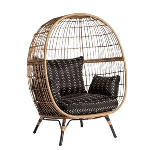 Fauteuil œuf en rotin pour extérieur, siège de jardin avec coussin à motifs noirs, mobilier au design contemporain - Product Image 4