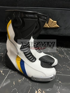 Botas de Motociclista de Cuero Blanco, Equipo de Protección para Motocicleta, Zapatos de Motociclista de Pista, Botas de Motociclista de Cuero de Diseño Personalizado para Hombre - Product Image 3