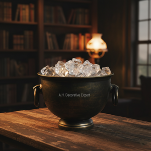 Seau à glace antique doré pour champagne, bol réfrigérant à vin en métal bronze vintage, bac à boissons rustique avec poignées annulaires pour la décoration de bar - Product Image 4