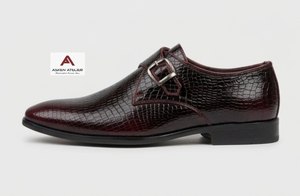 Chaussures habillées Oxford pour hommes, motif crocodile bordeaux, à boucle réglable, élégantes pour tenue de bureau formelle - Product Image 4
