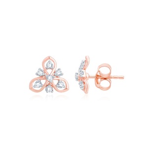 Boucles d'oreilles clous en or rose avec diamants roses étincelants, taille brillant rond, bijoux mignons pour femme, à porter au quotidien - Product Image 1
