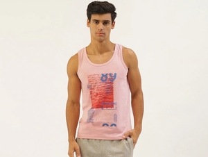 Camiseta sin Mangas para Hombre, Color Rosa, Estampada, Cuello Redondo, Informal, Transpirable, de Algodón, con Diseño de Logotipo Frontal - Product Image 1