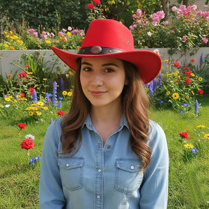 Nouveauté : Chapeau de cowboy en cuir rouge fait main, style steampunk, pour festivals et événements, look western - Product Image 4