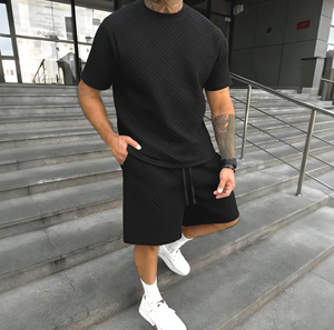 Mens 2-Piece <b>Knitted</b> Polyester/Cotton Solid T-Shirt <b>Set</b> Slim Fit Casual Summer Crew Neck Customized Printing 220-240 Fabric - Product Image 4