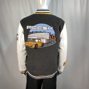 เสื้อแจ็คเก็ตวาร์ซิตี้ผ้าขนสัตว์แบบมีแขนหนังปักลายเชนิลล์สไตล์ Letterman สำหรับผู้ชาย ระบายอากาศได้ดี - Product Image 6